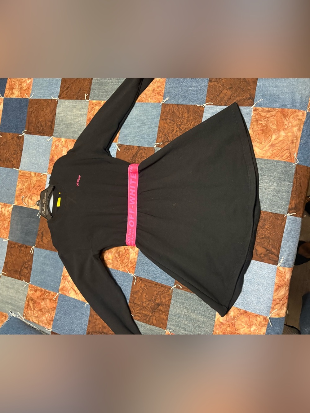 Off-White Black Kids Long-Sleeve Dress with Pink Logo Belt